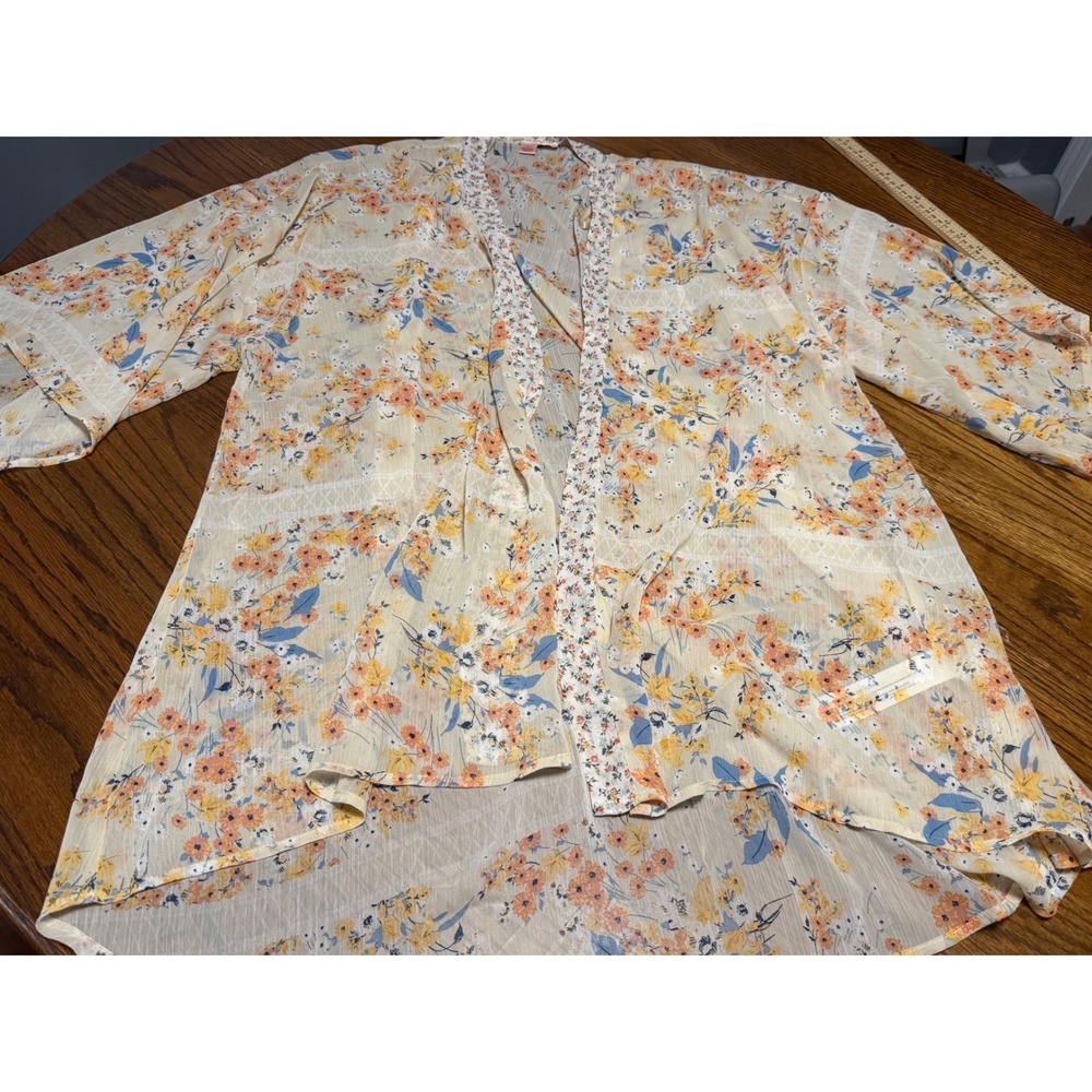 Band of Gypsies Floral Kimono‎ Cardigan Sheer Boho Wrap Yellow Orange ML